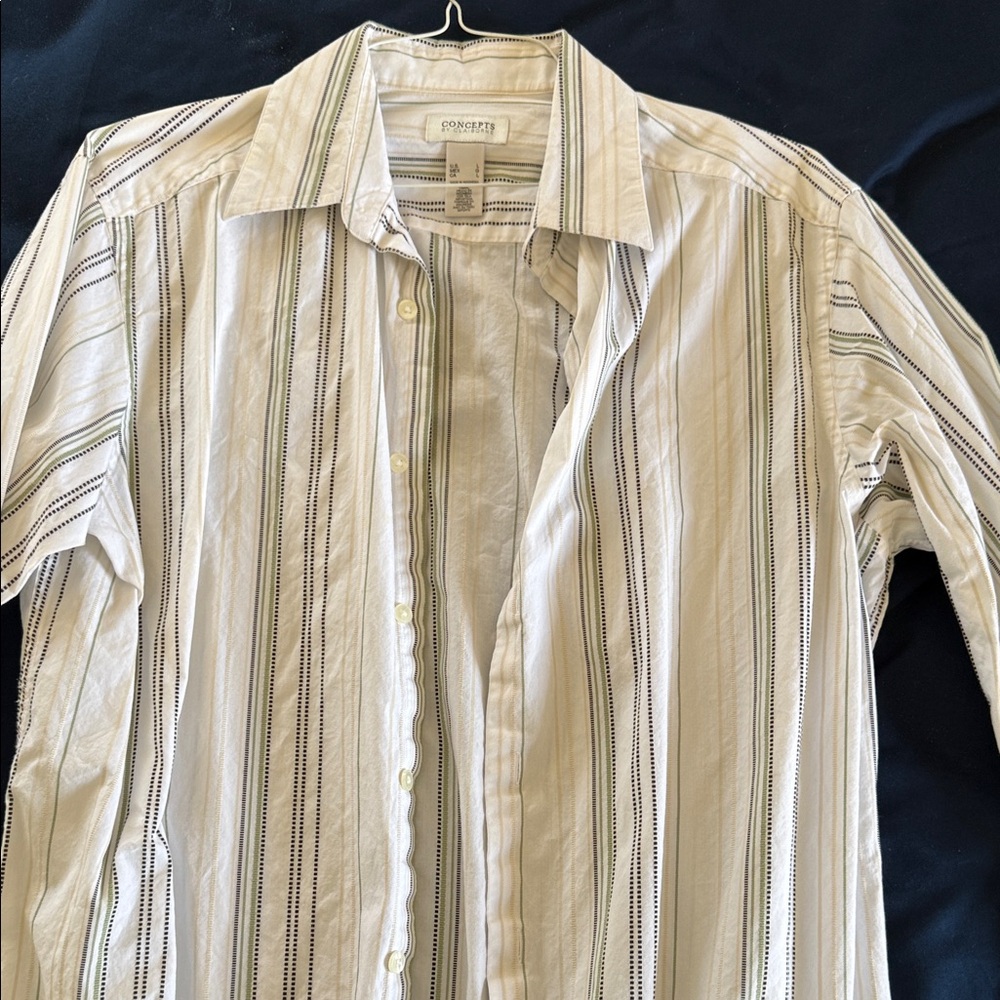 Men's White Striped Button Down Shirt